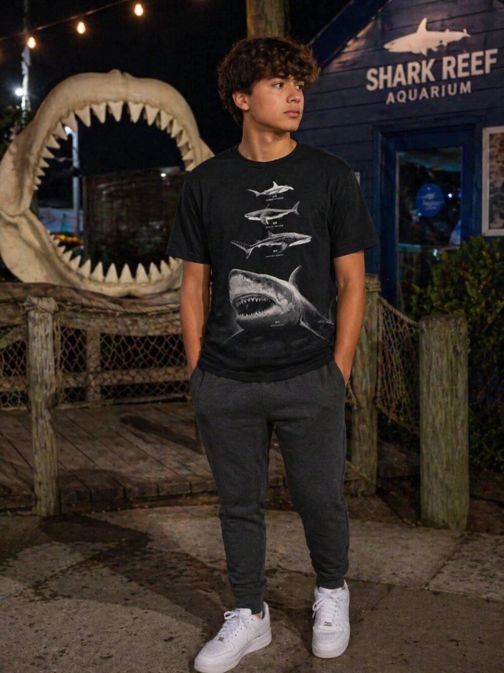 Old Navy Boys Sharks Graphic Tee – Size XL (14–16) – Excellent Used Condition